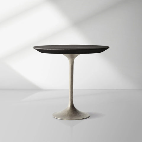 Aero Mid-Century Wood Round Side Table with Steel Base