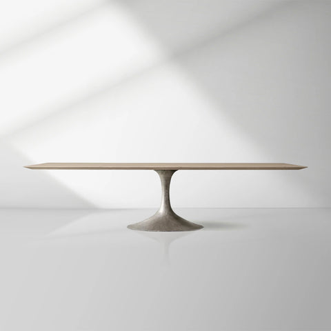 Aero Wood Rectangle Dining Table with Matte Steel Base
