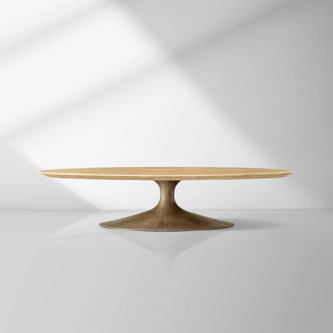 Aero Mid-Century Wood Oval Coffee Table with Steel Base
