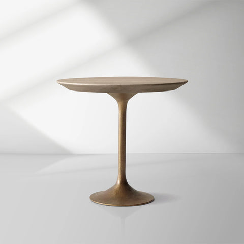 Aero Mid-Century Wood Round Side Table with Steel Base