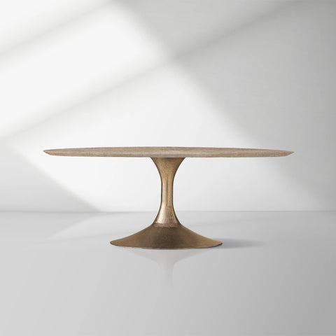 Aero Natural Stone Oval Dining Table with Steel Base