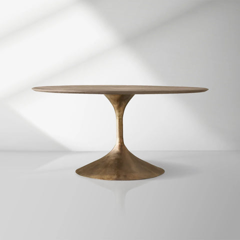 Aero Wood Round Dining Table with Arched Cast Steel Base