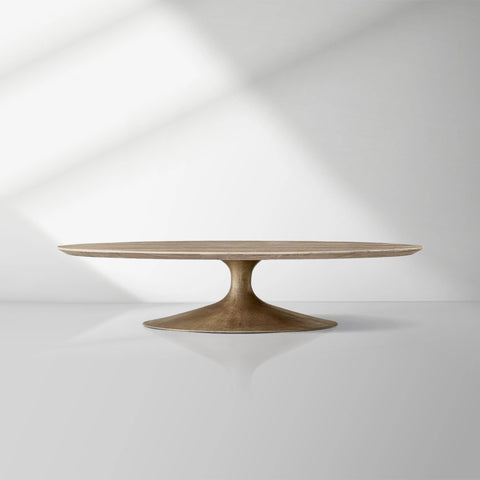 Aero Mid-Century Wood Oval Coffee Table with Steel Base