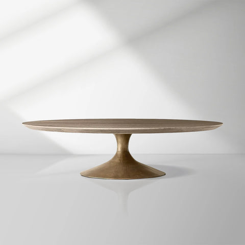 Aero Mid-Century Wood Round Coffee Table with Steel Base