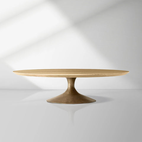 Aero Mid-Century Wood Round Coffee Table with Steel Base