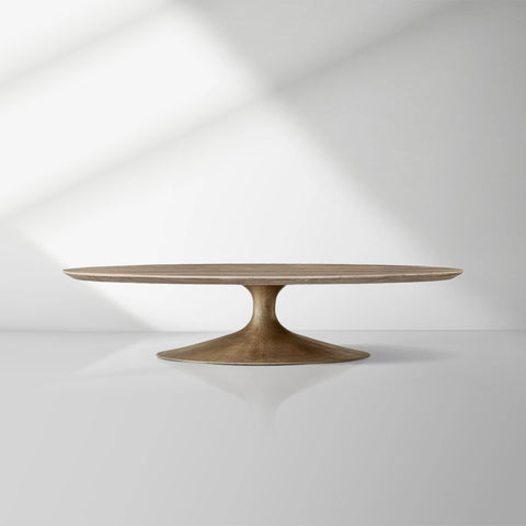 Aero Mid-Century Wood Oval Coffee Table with Steel Base