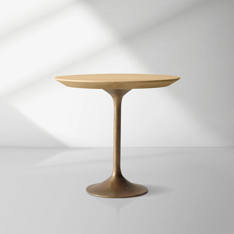 Aero Mid-Century Wood Round Side Table with Steel Base