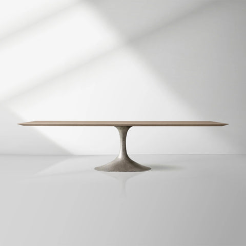 Aero Wood Rectangle Dining Table with Matte Steel Base