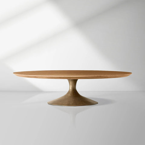Aero Mid-Century Wood Round Coffee Table with Steel Base