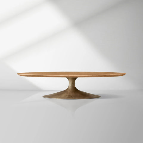 Aero Mid-Century Wood Oval Coffee Table with Steel Base