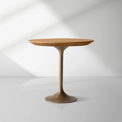 Aero Mid-Century Wood Round Side Table with Steel Base