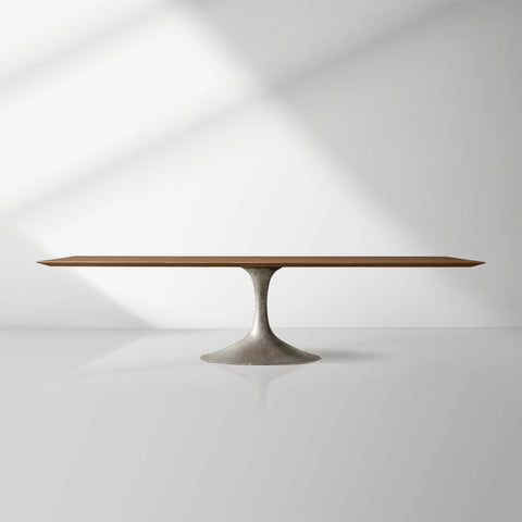 Aero Wood Rectangle Dining Table with Matte Steel Base