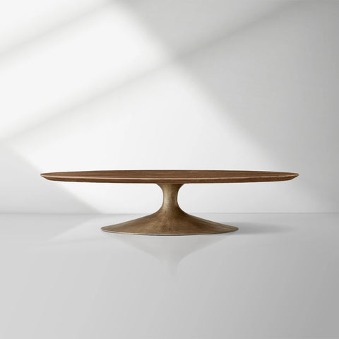 Aero Mid-Century Wood Oval Coffee Table with Steel Base