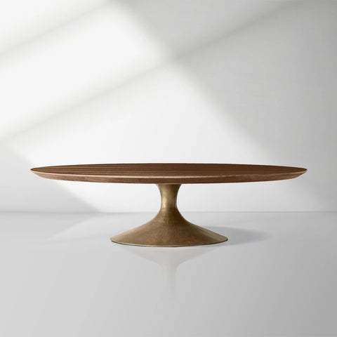 Aero Mid-Century Wood Round Coffee Table with Steel Base