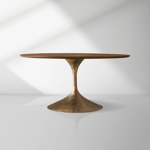 Aero Wood Round Dining Table with Arched Cast Steel Base