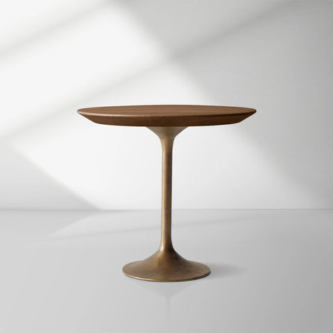 Aero Mid-Century Wood Round Side Table with Steel Base