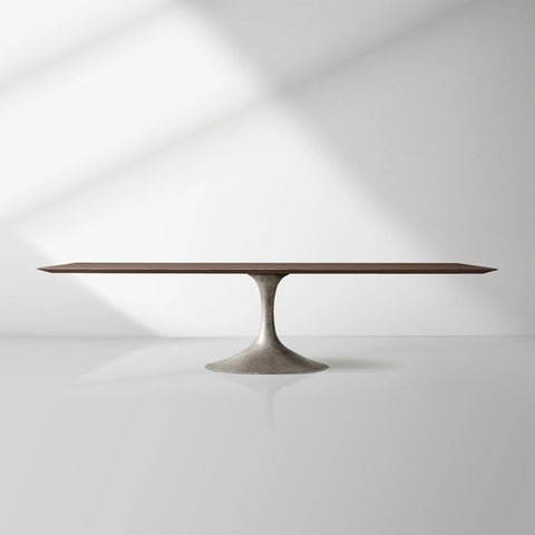 Aero Wood Rectangle Dining Table with Matte Steel Base