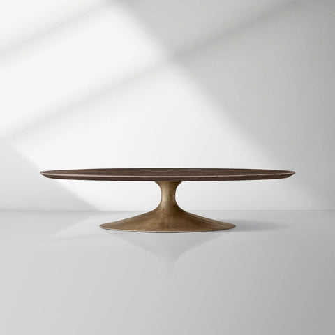 Aero Mid-Century Wood Oval Coffee Table with Steel Base