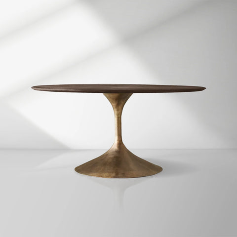 Aero Wood Round Dining Table with Arched Cast Steel Base