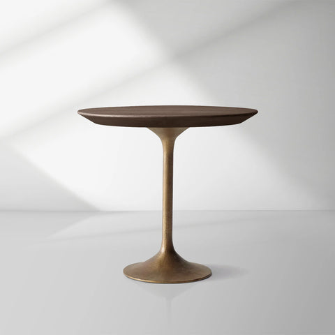 Aero Mid-Century Wood Round Side Table with Steel Base