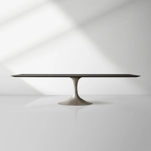Aero Wood Rectangle Dining Table with Matte Steel Base