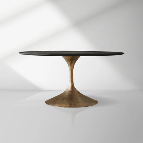 Aero Wood Round Dining Table with Arched Cast Steel Base