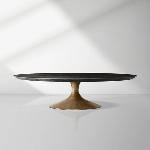Aero Mid-Century Wood Round Coffee Table with Steel Base