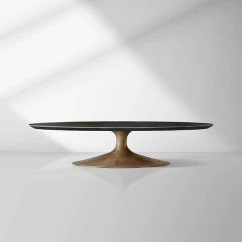 Aero Mid-Century Wood Oval Coffee Table with Steel Base