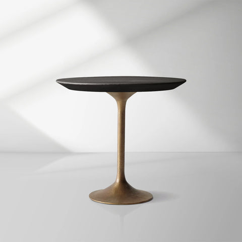 Aero Mid-Century Wood Round Side Table with Steel Base