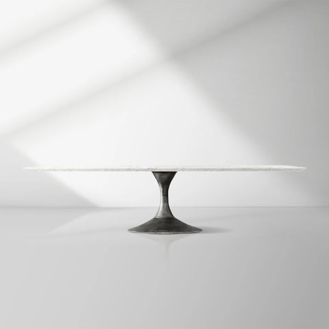 Aero Mid-Century Modern Stone Top Dining Table with Matte Steel Base