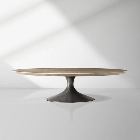 Aero Mid-Century Wood Round Coffee Table with Steel Base