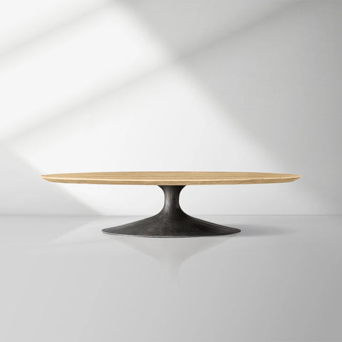 Aero Mid-Century Wood Oval Coffee Table with Steel Base