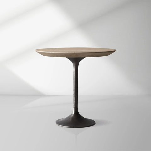 Aero Mid-Century Wood Round Side Table with Steel Base