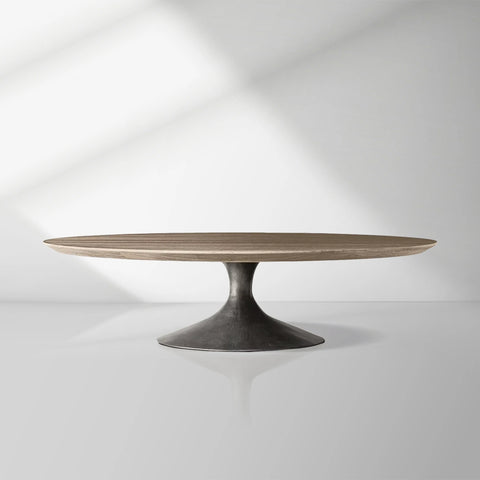 Aero Mid-Century Wood Round Coffee Table with Steel Base