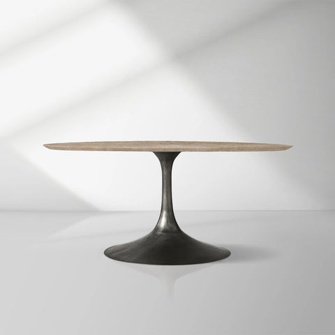 Aero Round Organic Stone Dining Table with Steel Base