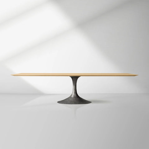 Aero Wood Rectangle Dining Table with Matte Steel Base