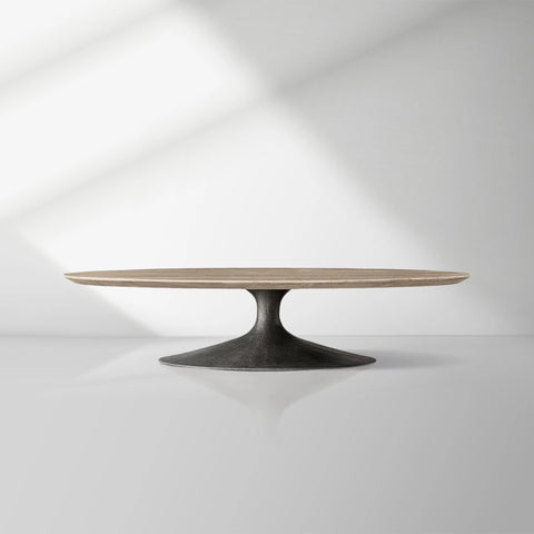 Aero Mid-Century Wood Oval Coffee Table with Steel Base