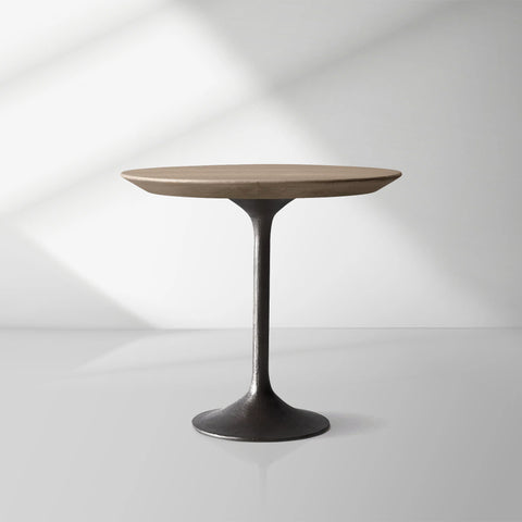 Aero Mid-Century Wood Round Side Table with Steel Base