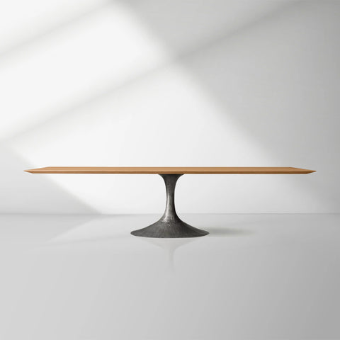 Aero Wood Rectangle Dining Table with Matte Steel Base