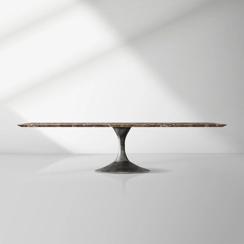 Aero Mid-Century Modern Stone Top Dining Table with Matte Steel Base