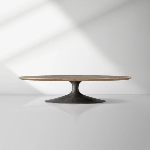 Aero Mid-Century Wood Oval Coffee Table with Steel Base