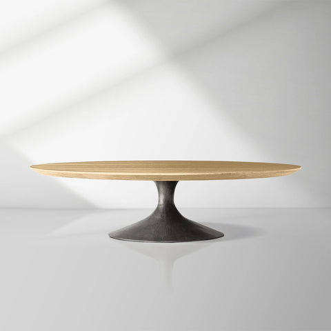 Aero Mid-Century Wood Round Coffee Table with Steel Base
