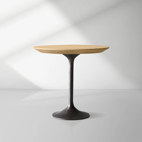 Aero Mid-Century Wood Round Side Table with Steel Base