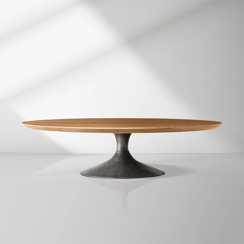 Aero Mid-Century Wood Round Coffee Table with Steel Base