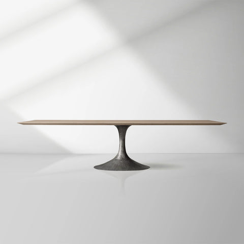 Aero Wood Rectangle Dining Table with Matte Steel Base