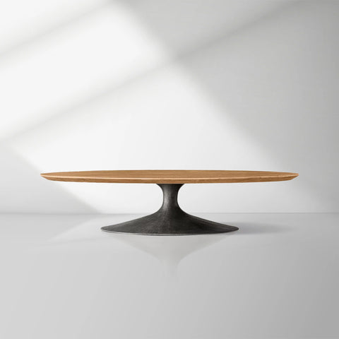 Aero Mid-Century Wood Oval Coffee Table with Steel Base