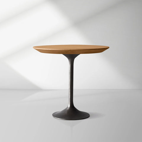 Aero Mid-Century Wood Round Side Table with Steel Base