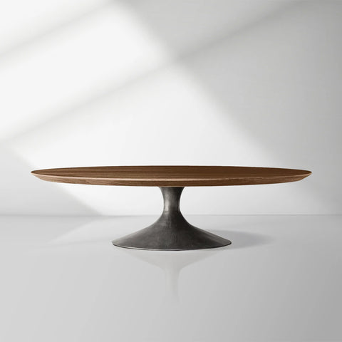 Aero Mid-Century Wood Round Coffee Table with Steel Base