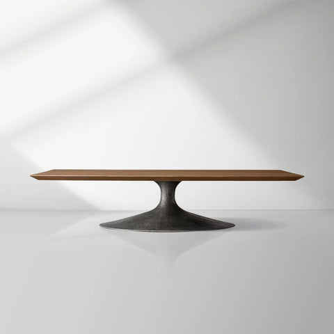 Aero Mid-Century Modern Wood Coffee Table with Cast Steel Base