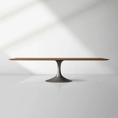 Aero Wood Rectangle Dining Table with Matte Steel Base
